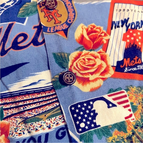 VINTAGE Reyn Spooner New York Mets Shirt Mens XL Blue Hawaiian USA AOP - Picture 4 of 15